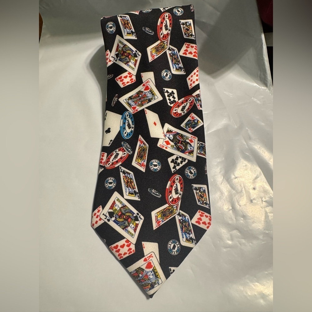 World Poker Tour Men's Necktie Gambling Cards Gambler Casino Black Neck Tie Euc